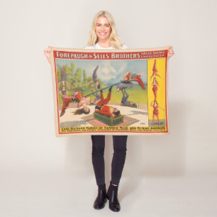 Circus Poster met acrobatische acts, circa 1899. Fleece Deken