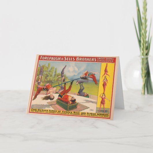 Circus Poster met acrobatische acts, circa 1899. Kaart (Voorkant)