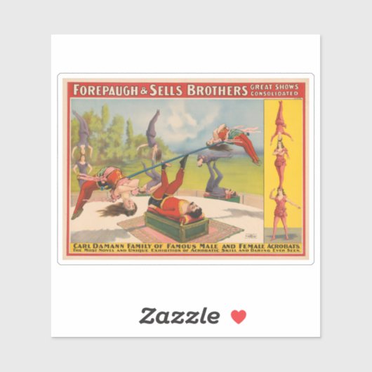 Circus Poster met acrobatische acts, circa 1899. Sticker (Vel)