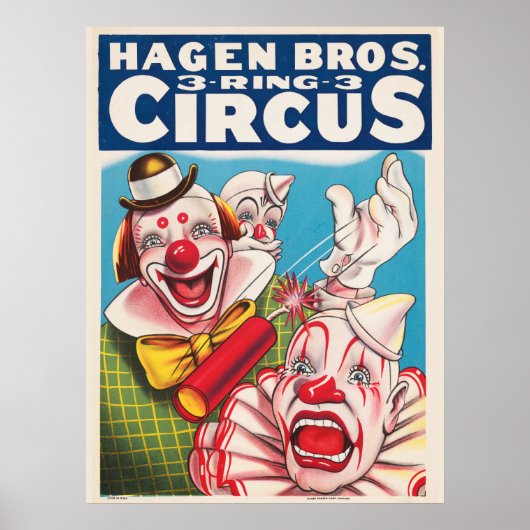Circus Poster met clown gezichten en vuur cracker (Voorkant)