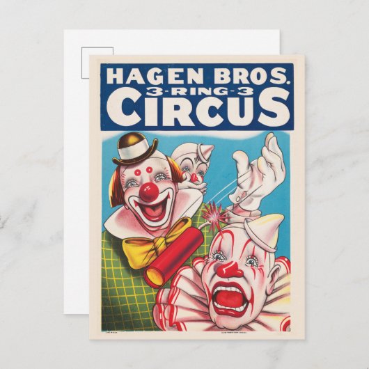 Circus Poster met clown gezichten en vuur cracker Briefkaart (Voorkant / Achterkant)