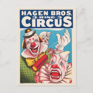 Circus Poster met clown gezichten en vuur cracker Briefkaart