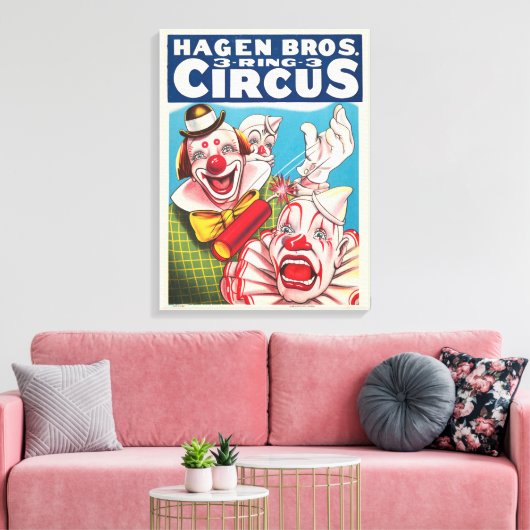 Circus Poster met clown gezichten en vuur cracker Canvas Afdruk (Insitu (Woonkamer))