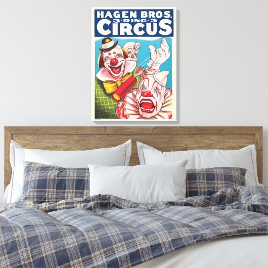 Circus Poster met clown gezichten en vuur cracker Canvas Afdruk (Insitu (Slaapkamer))