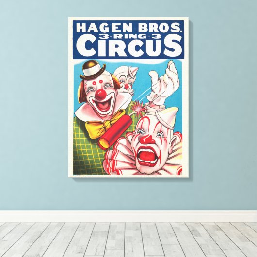 Circus Poster met clown gezichten en vuur cracker Canvas Afdruk (Insitu (Houten vloer))