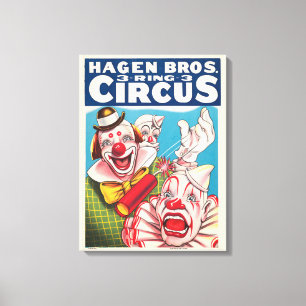 Circus Poster met clown gezichten en vuur cracker Canvas Afdruk