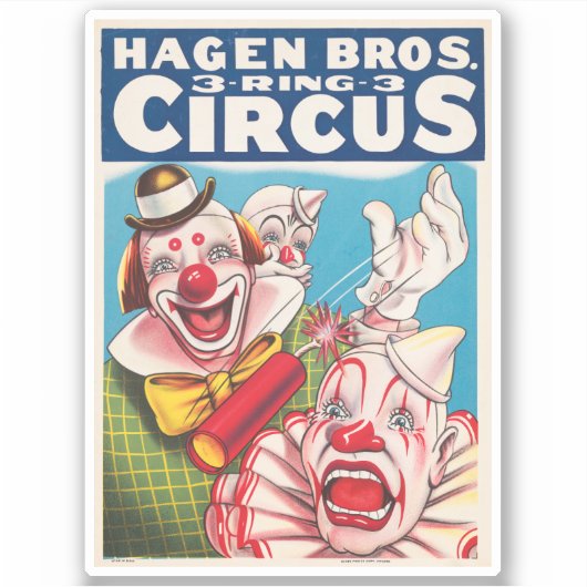Circus Poster met clown gezichten en vuur cracker Sticker (Voorkant)