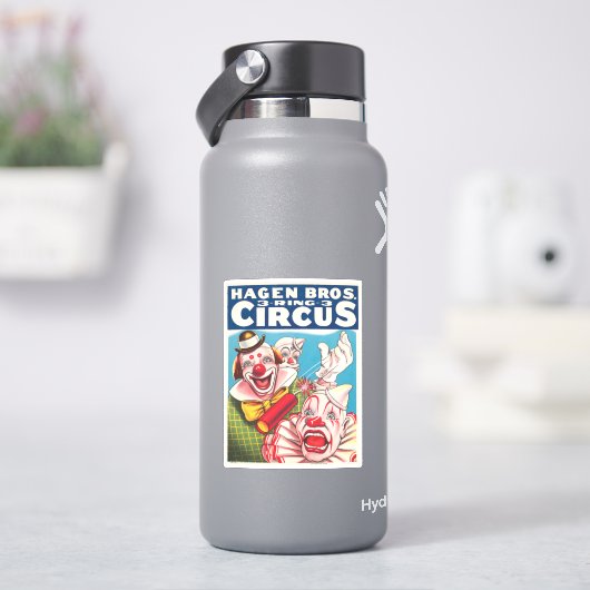 Circus Poster met clown gezichten en vuur cracker Sticker (HydroFlask)