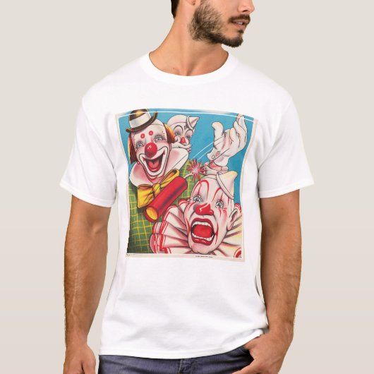 Circus Poster met clown gezichten en vuur cracker T-shirt (Voorkant)