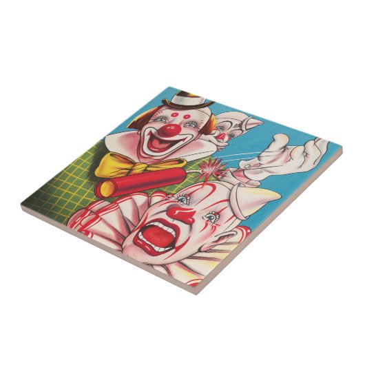 Circus Poster met clown gezichten en vuur cracker Tegeltje (Zijkant)