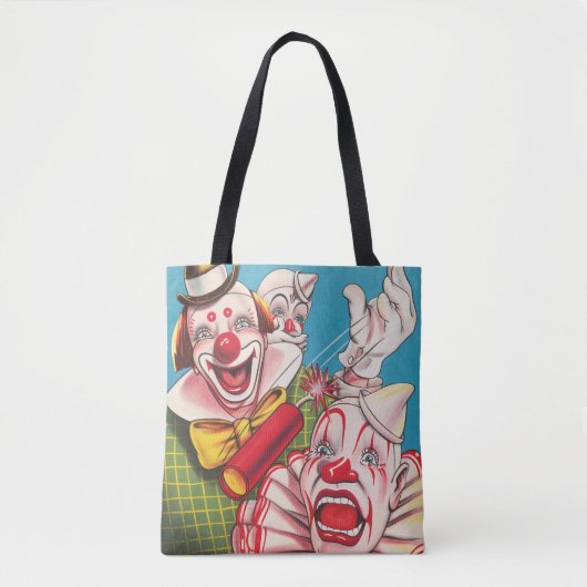Circus Poster met clown gezichten en vuur cracker Tote Bag (Voorkant)