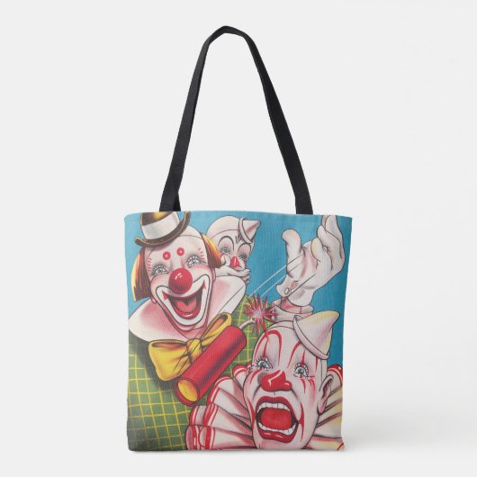 Circus Poster met clown gezichten en vuur cracker Tote Bag (Achterkant)