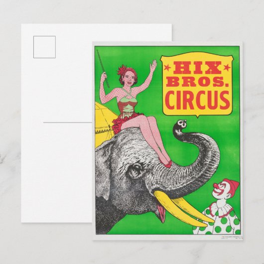 Circus Poster met een vrouw en een rijdende olifan Briefkaart (Voorkant / Achterkant)