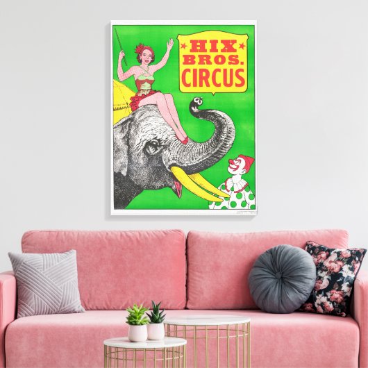 Circus Poster met een vrouw en een rijdende olifan Canvas Afdruk (Insitu (Woonkamer))