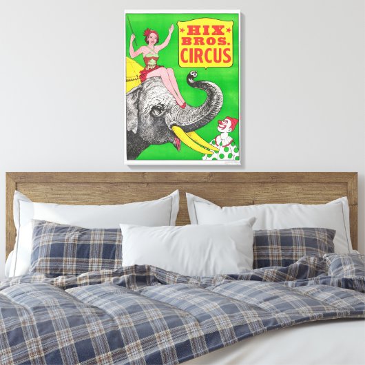 Circus Poster met een vrouw en een rijdende olifan Canvas Afdruk (Insitu (Slaapkamer))