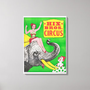 Circus Poster met een vrouw en een rijdende olifan Canvas Afdruk
