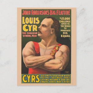 Circus Poster met Louis Cyr met gekruiste armen Briefkaart