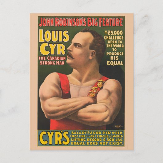 Circus Poster met Louis Cyr met gekruiste armen Briefkaart (Voorkant)
