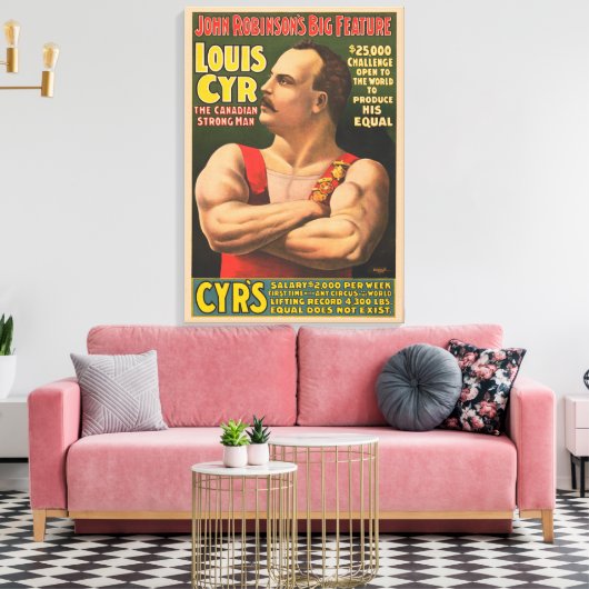 Circus Poster met Louis Cyr met gekruiste armen Canvas Afdruk (Insitu (Woonkamer))
