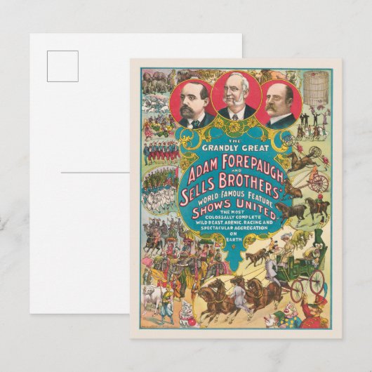 Circus Poster met veel circusscènes Briefkaart (Voorkant / Achterkant)
