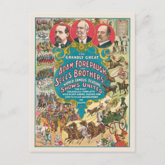 Circus Poster met veel circusscènes Briefkaart (Voorkant)