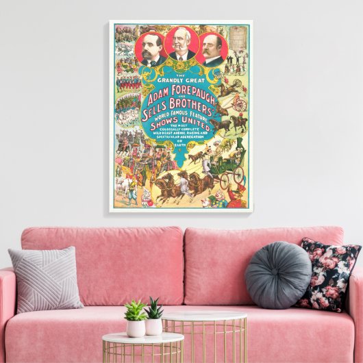 Circus Poster met veel circusscènes Canvas Afdruk (Insitu (Woonkamer))