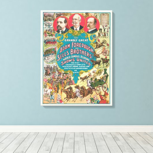 Circus Poster met veel circusscènes Canvas Afdruk (Insitu (Houten vloer))