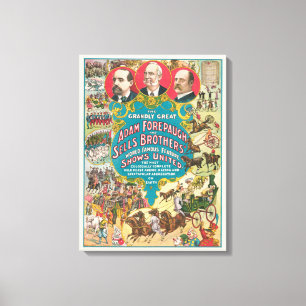 Circus Poster met veel circusscènes Canvas Afdruk