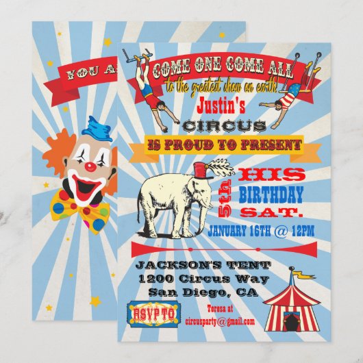 Circus Poster stijl feestuitnodigingen Kaart (Voorkant / Achterkant)
