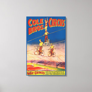  circus Poster tonen hoge draad acrobaten Canvas Afdruk