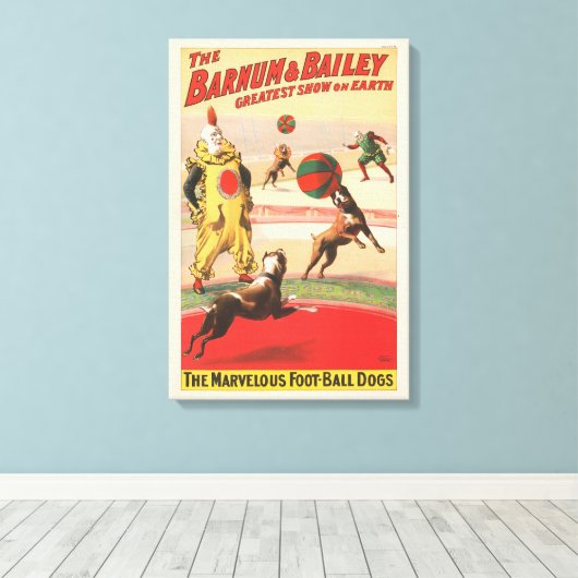 Circus Poster toont clowns met optredende honden Canvas Afdruk (Insitu (Houten vloer))