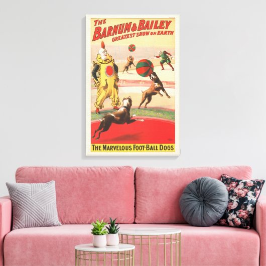 Circus Poster toont clowns met optredende honden Canvas Afdruk (Insitu (Woonkamer))