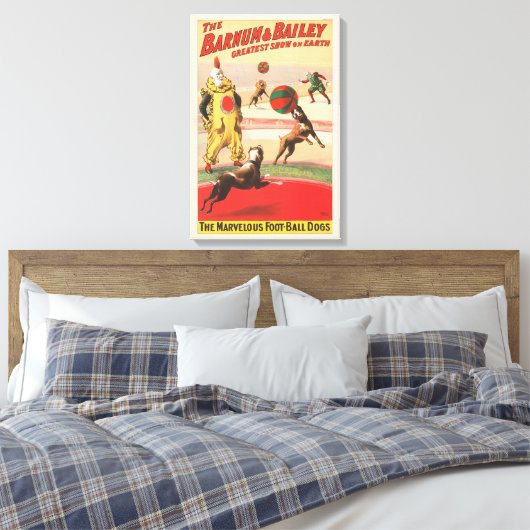 Circus Poster toont clowns met optredende honden Canvas Afdruk (Insitu (Slaapkamer))