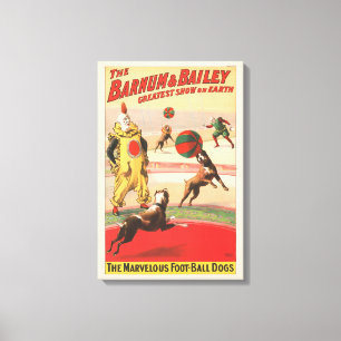Circus Poster toont clowns met optredende honden Canvas Afdruk