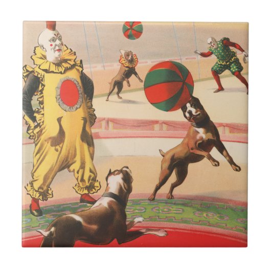 Circus Poster toont clowns met optredende honden Tegeltje (Voorkant)