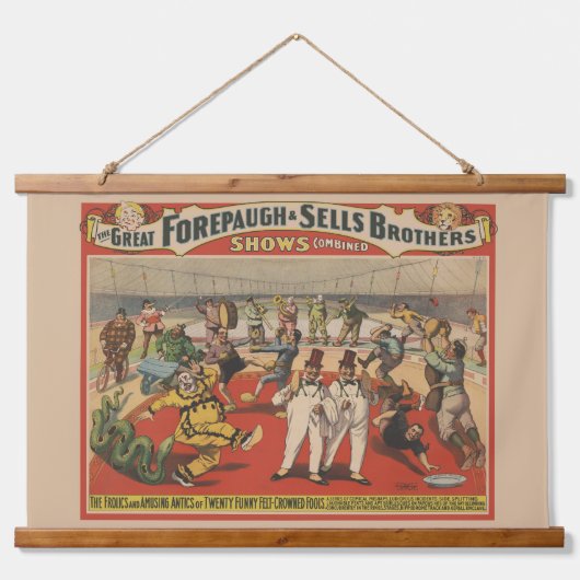 Circus Poster toont de amusante capriolen van clow Hangend Wandkleed (Voorkant)