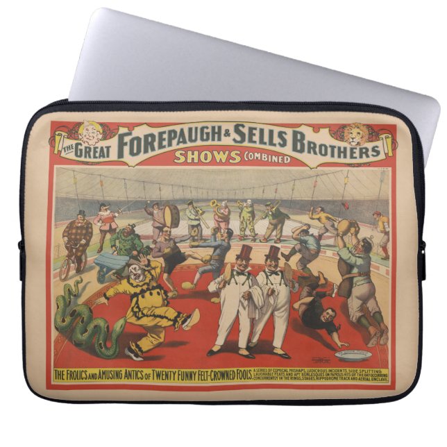 Circus Poster toont de amusante capriolen van clow Laptop Sleeve (Voorkant)
