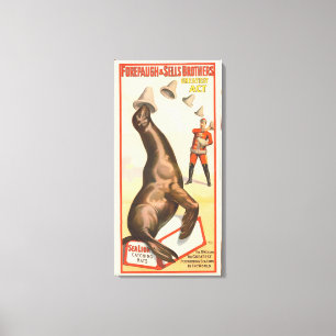 Circus Poster toont een Zee leeuw vangen Petten Canvas Afdruk