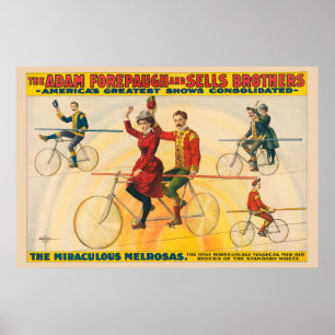 Circus Poster toont fietsers op koorddans
