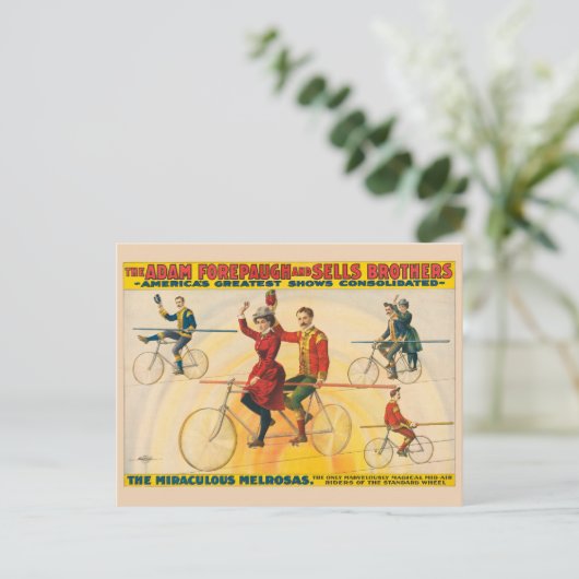 Circus Poster toont fietsers op koorddans Briefkaart (Staand voorkant)