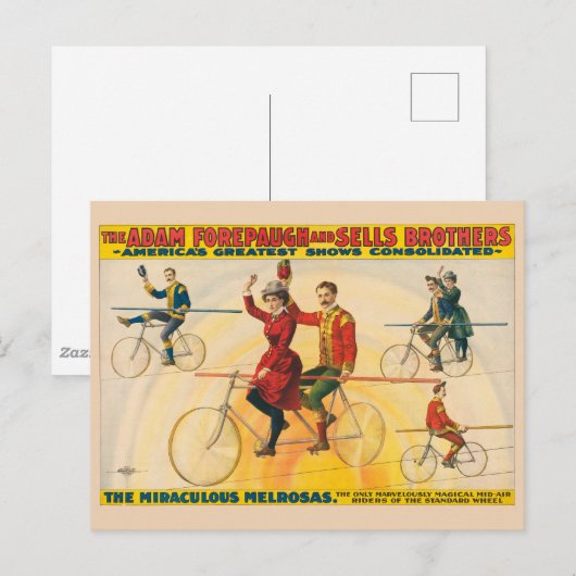 Circus Poster toont fietsers op koorddans Briefkaart (Voorkant / Achterkant)
