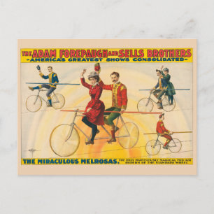 Circus Poster toont fietsers op koorddans Briefkaart