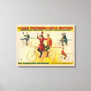 Circus Poster toont fietsers op koorddans Canvas Afdruk