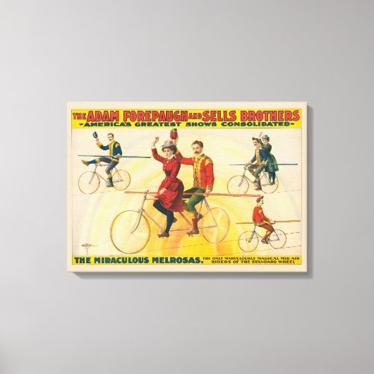 Circus Poster toont fietsers op koorddans Canvas Afdruk (Voorkant)