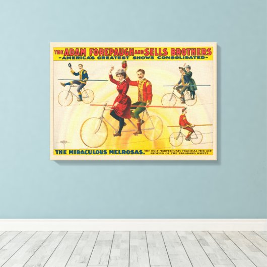 Circus Poster toont fietsers op koorddans Canvas Afdruk (Insitu (Houten vloer))