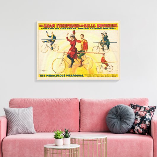 Circus Poster toont fietsers op koorddans Canvas Afdruk (Insitu (Woonkamer))