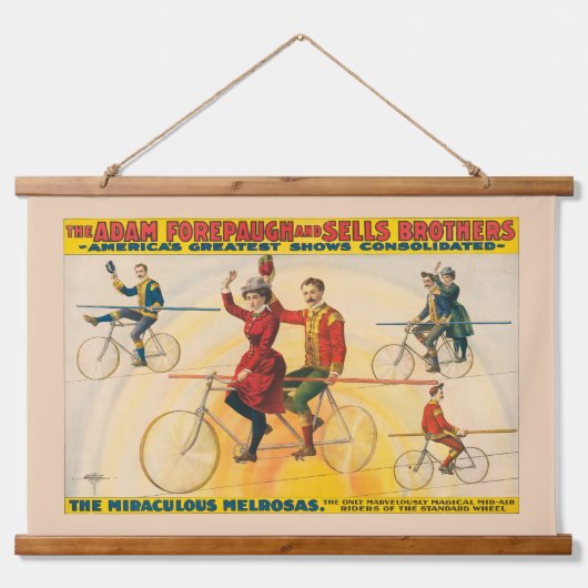 Circus Poster toont fietsers op koorddans Hangend Wandkleed (Voorkant)