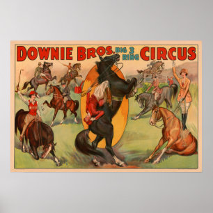 Circus Poster toont vele paarden die stunts doen.