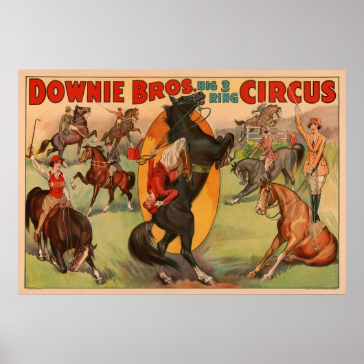 Circus Poster toont vele paarden die stunts doen. (Voorkant)