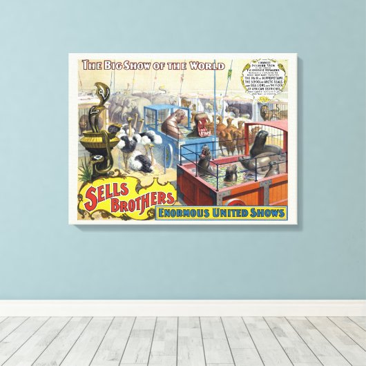 Circus Poster toont wilde dieren in kooien Canvas Afdruk (Insitu (Houten vloer))